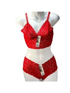 Della Spiga Red Lace Bralette & Panty Set Lingerie Women Intimates Size XL